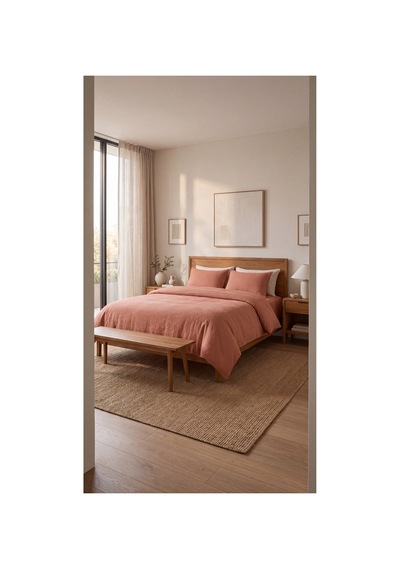%100 Pamuk Keten Çift Kişilik Nevresim Takımı Lastikli Çarşaflı 200x220 Cm Tarçın Rengi - 904806307 Tarçın Rengi