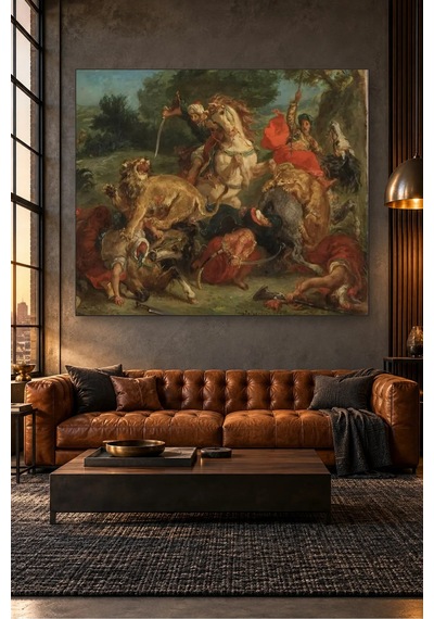 Fida Delacroix Aslan Avı Canvas Tablo Çok Renkli