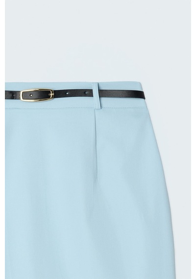 Sateen Keten Görünümlü Mini Etek - Bebe Mavi-137745 Bebe Mavisi