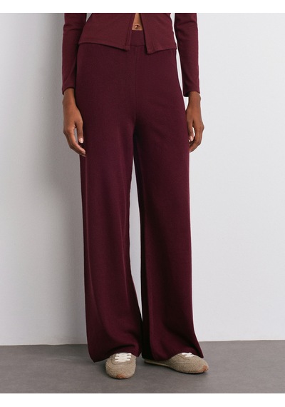 Dilvin 70163 Beli Lastikli Yünlü Triko Pantolon-bordo M. Bordo M.
