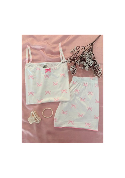 Mh Moony Homewears Pembe Fiyonk Pamuklu Yumuşacık Şortlu Pijama Takımı Ekru Pembe
