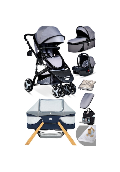 Baby Home Yeni Doğan 9 İn 1 Full Takım 945 Travel Sistem Bebek Arabası Angel Sepet Anne Yanı Beşik Gri - Siyah