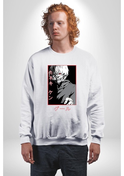 Kaneki Ken Kuma Japon Anime Şeytan Unisex Beyaz Sweatshirt Beyaz