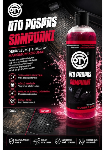 Oto Paspas Şampuanı 400 Ml Bubble Gum Kokulu Kauçuk Paspas Temizleyici, Parlatıcı Ve Bakım Şampuanı İng Versiyon