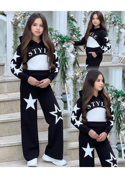 Star Style Kız Çocuk 3'lü Takım - 3/12 Yaş - 31517 Siyah