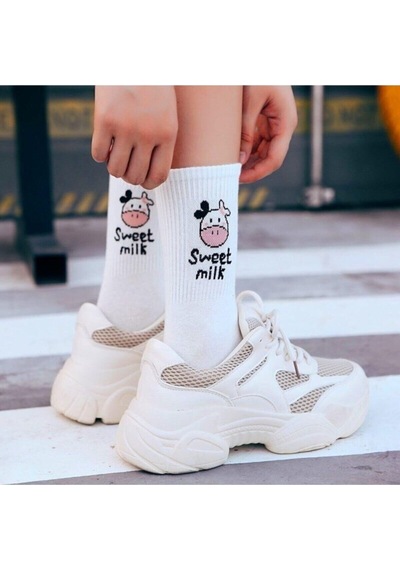Socks Stores Erkek Çorap Soket Uzun Corap Kadın Havlu Renkli Desenli Çoraplar 5 Adet Beyaz