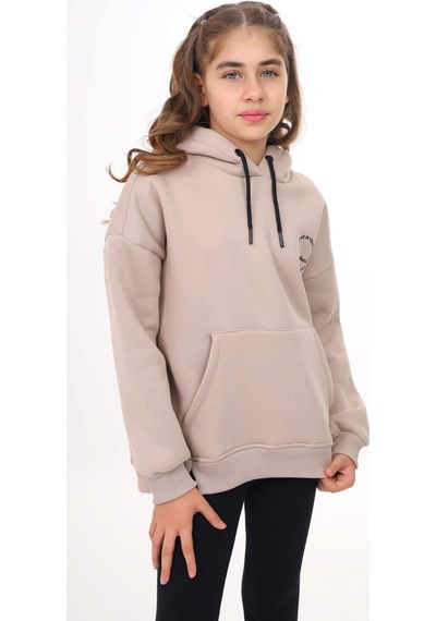 Toontoy Kız Çocuk Oversize Kapüşonlu Cepli Düşük Omuz Baskılı Yırtmaçlı Sweatshirt - 3 İplik Şardonlu Bej Toontoy Kız Çocuk Oversize Kapüşonlu Cepli Düşük Omuz Baskılı Yırtmaçlı Sweatshirt - 3 İplik Şardonlu Bej