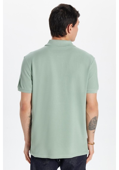 Tudors Erkek Slim Fit Dar Kesim %100 Pamuk Yeşil Polo Yaka Tişört-32777 Yeşil