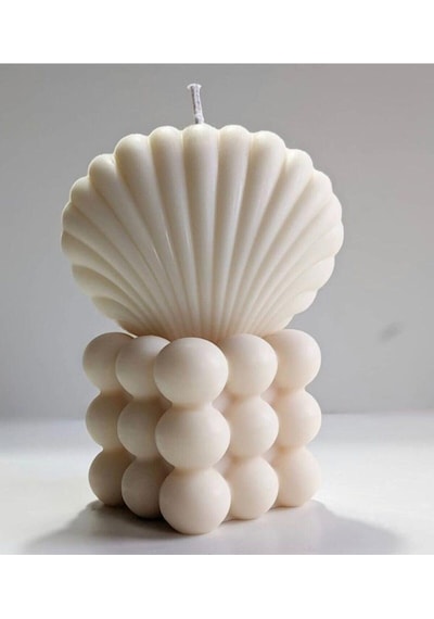 Bernami Biblo Pinterest 2'li Dekoratif Mum Seti Beyaz Renk Istiridye Ve Bubble Set