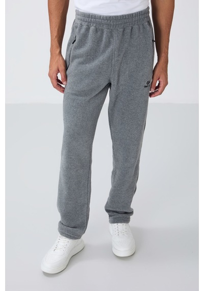 Tommy Life Gri Melanj Dik Yaka Basic Fermuar Cepli Standart Kalıp Erkek Polar Eşofman Takımı - 85193 GRİ MELANJ