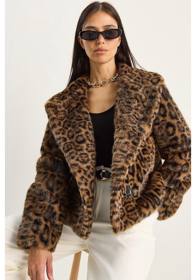 Shade Kadın Leopar Desenli Cep Detaylı Astarlı Suni Kürk 6962 60283772 - Kahverengi