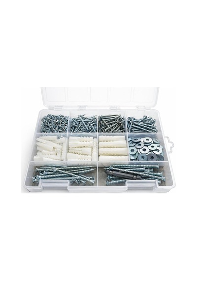 312 Parça 11 Çeşit Vida Dübel Ve Pul Seti - Organizer Takım Çantası - Dın 7505 Sunta Vidaları - Kraft Plastik D