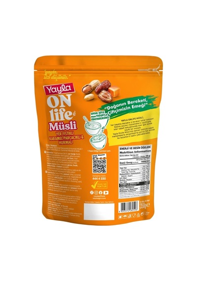 Yayla Onlife Yer Fıstıklı Karamel Parçacıklı Ve Hurmalı Müsli 350 G X3