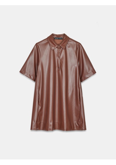 Dilvin 90934 Suni Deri Mini Gömlek Elbise-karamel Karamel