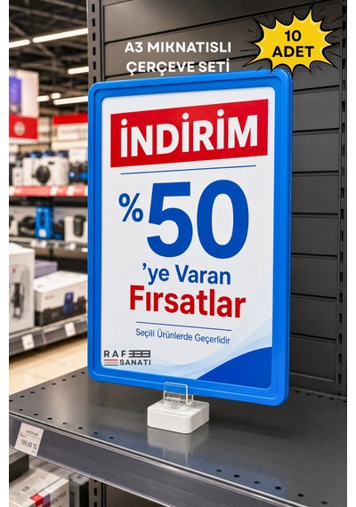 10 Adet - A3 Mavi Güçlü Mıknatıslı Fiyatlık Etiketlik Dikey Yatay Afiş Fiyat Etiketi Çerçevesi Mavi