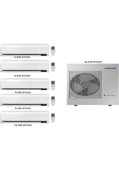 Samsung Wind Free 9+9+9+9+24 Iç 10 Kw Dış Ünite 36000 Btu 1+5 Multi Inverter Duvar Tipi Klima