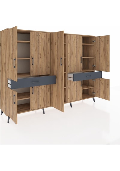 Hyperion Dolap 12 Raflı 2 Çekmeceli 8 Kapaklı 220x44x163 Çam-çam/ Çam-çam/antrasit Hyperion Dolap 12 Raflı 2 Çekmeceli 8 Kapaklı 220x44x163 Çam-çam/ Çam-çam/antrasit