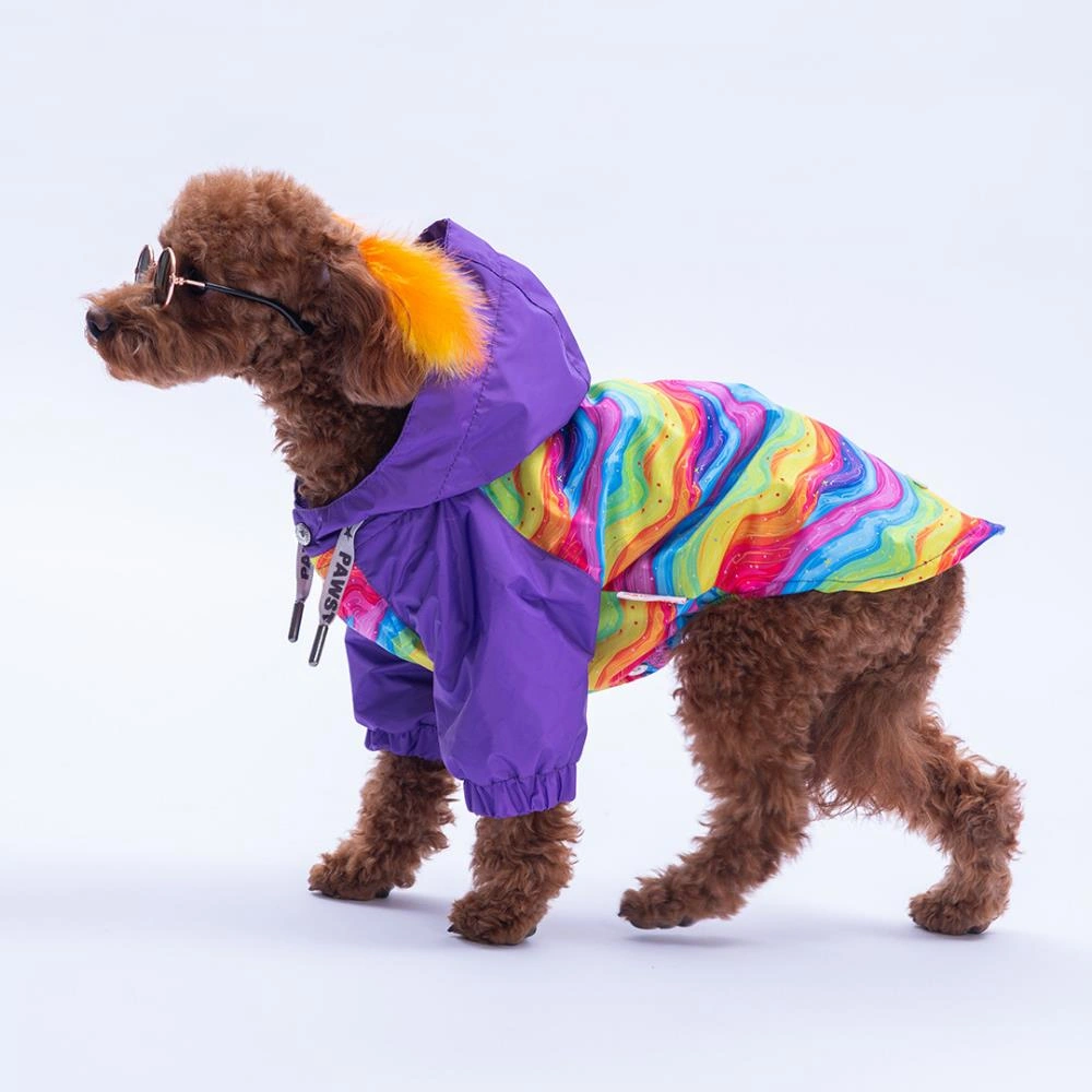 Rio Rainbow Mor Gökkuşağı Desenli Köpek Mont Köpek Yağmurluk Köpek Kıyafeti Köpek Elbisesi