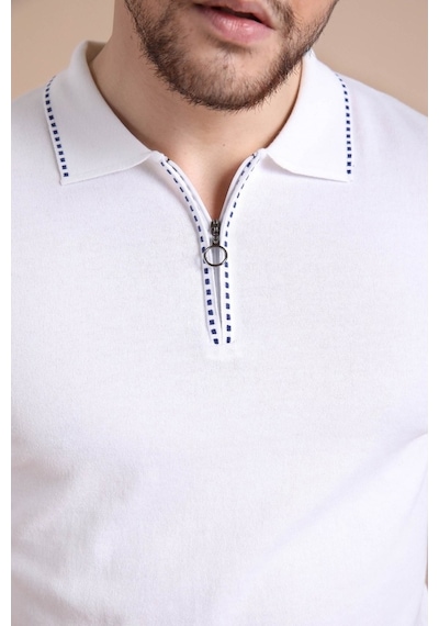 Ferraro Beyaz Polo Yaka Fermuarlı Erkek Pamuk Triko T-Shirt-Beyaz (417942828) Beyaz