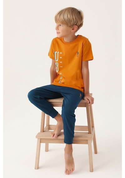 U.S. Polo Assn. Lisanslı Graphic Turuncu Erkek Çocuk Pijama Takımı 5274-43255 Kiremit