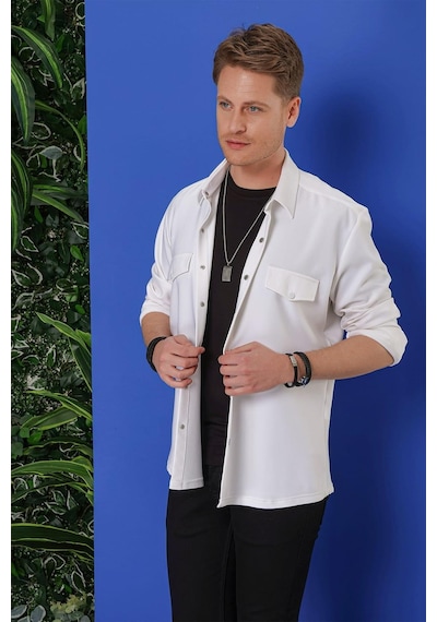 Efor G 1551 Slim Fit Beyaz Klasik Gömlek Beyaz