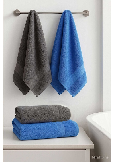 4 Parça Banyo Havlu Takımı %100 Pamuklu Dry Antrasit Mavi Renkli