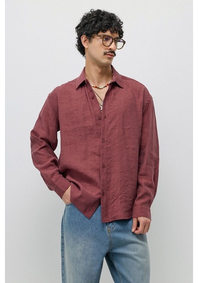 Vamos Dökümlü Oversize Modal Karışımlı Gömlek Bordo