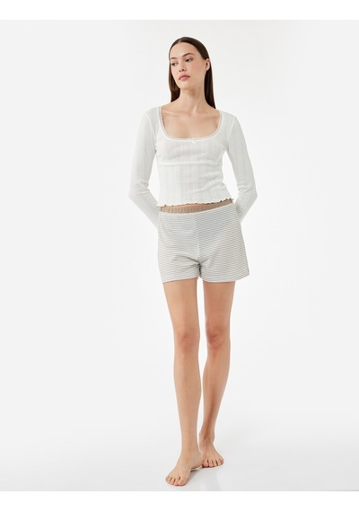Koton Rahat Kalıp Şort Pijama Altı Bej Çizgili 6wlk80013mk Ekru Çizgili Koton Rahat Kalıp Şort Pijama Altı Bej Çizgili 6wlk80013mk Ekru Çizgili