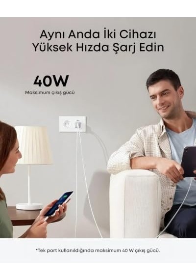 521 Nano Pro Şarj Cihazı, Kompakt, 40w, Powerıq 3.0 Çift Portlu Usb-c Güç Adaptörü, Beyaz - A2038