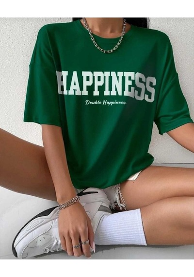Kozia Outdoors Malkoçbey Happinnes Baskili Oversize Unisex Basic T-shirt Yeşil