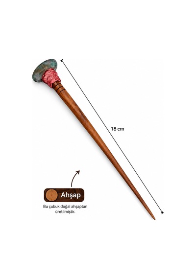 El Yapımı Ahşap Japon Esintili Saç Topuzu Çubuğu 18 Cm Doğal Ahşap Çok Renkli