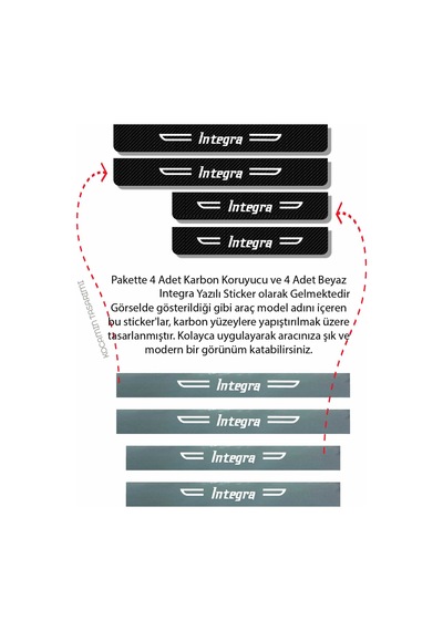 Honda Integra Yazılı Siyah Karbon Kapı Eşiği Dekoratif Kapı Koruma Beyaz Yazılı 4 Parça Honda Integra