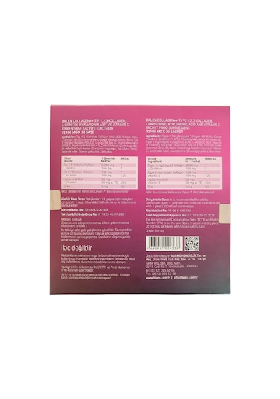 Balen Collagen Tip 123 Hyaluronik Asit 30 Şase 12100 MG x 2 Adet