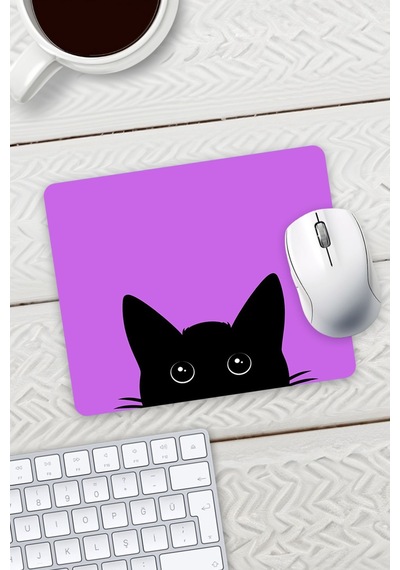 Mor Renk Kedi Baskılı Mouse Pad 23x19cm Fare Altlığı Kaydırmaz Taban Mousepad