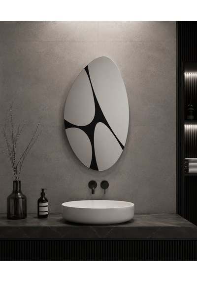 Asimetrik Model Uv Baskılı Çerçevesiz 87x50 Cm Boy Aynası Düz Ayna