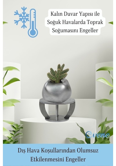 Ahşap Ayaklı Beton Saksı Büyük Boy 1 Adet Spiral Oval Model - Gümüş Eskitme