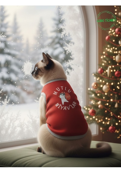 Mutlu Miyav'lar Yılbaşı Temalı Kedi Ve Köpek Kıyafeti Elbisesi Noel Tasarımlı