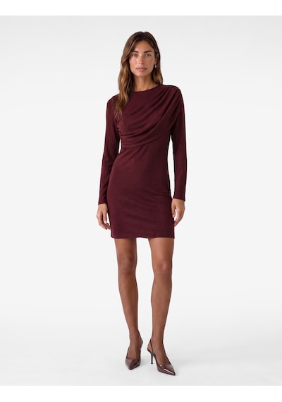 Koton Koyun Yünü Karışımlı Slim Fit Uzun Kollu Drapeli Mini Elbise Bordo 7wak80013uk