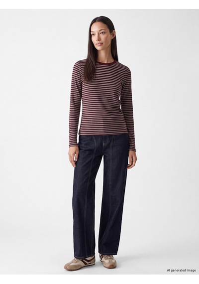Lcw Everyday Bordo Bisiklet Yaka Çizgili Kadın Body