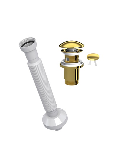 Suera Magic Pipe Körüklü Gider Borusu + Elixir Pop-up Set Altın - Taşma Delikli
