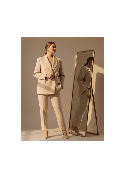 Hanezza Çift Düğmeli Blazer Ceket Plus Size Krem - 789093682 Krem