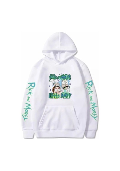 Startmore Kapüşonlu Rıck And Morty Göğüs Baskılı Oversize Yeni Stil Erkek Hoodıe-sweatshırt Beyaz Beyaz
