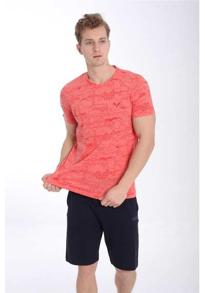Maraton Sportswear Regular Erkek Bisiklet Yaka Kısa Kol Basic Kırmızı T-Shirt 20928-Kırmızı
