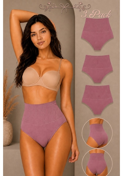 Fit Women Kadın Yüksek Bel Esnek 3 Lü Külot Gül Kurusu