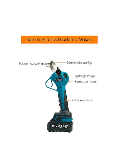 Prohummer Ph294 Profesyonel 2li Bahçe Set Akülü Dijital Göstergeli 50mm Dal Budama Makası Ve 20cm Dal Budama Testeresi 88vmax