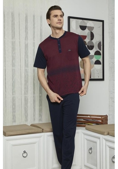 Kly 7615 Erkek Midi Yaka 3'Lü Pijama Takımı