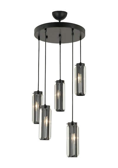 Natali 5 Li Yuvarlak Siyah Modern Kristalli, Taşlı Modern Tasarım Kristal Salon Sarkıt Avize