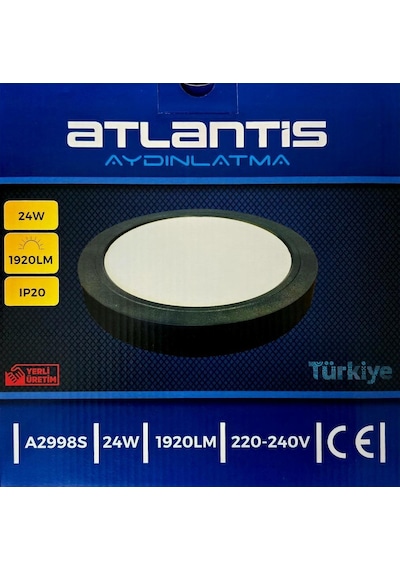 Atlantis 24w Sıva Üstü Panel Led Beyaz Yuvarlak Çap 23 Cm Soğutuculu 1920 Lm 220v Siyah Beyaz - Siyah