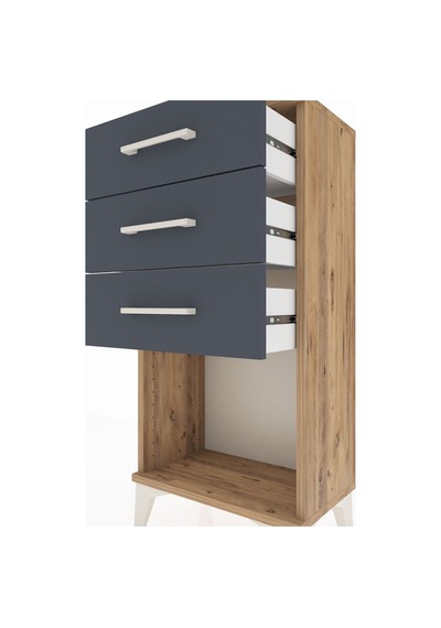 Arges Komodin 3 Çekmeceli 44x30x96 Çam-antrasit Atlas Çam