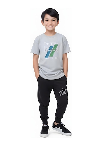 Fyk Kids Erkek Çocuk Mevsimlik Positive Baskılı Alt-üst Takım Gri